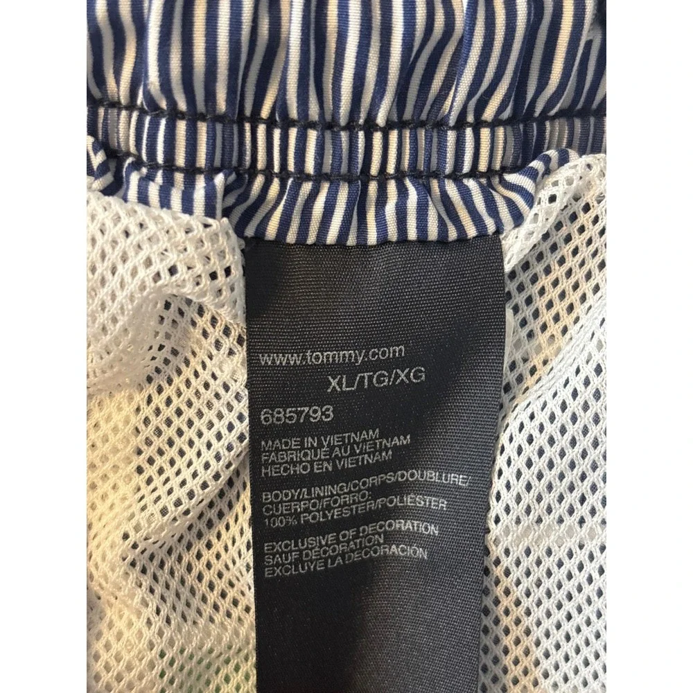 Tommy Hilfiger Mens Striped Swim Trunks Navy Blue‎ Green Board Shorts Large
